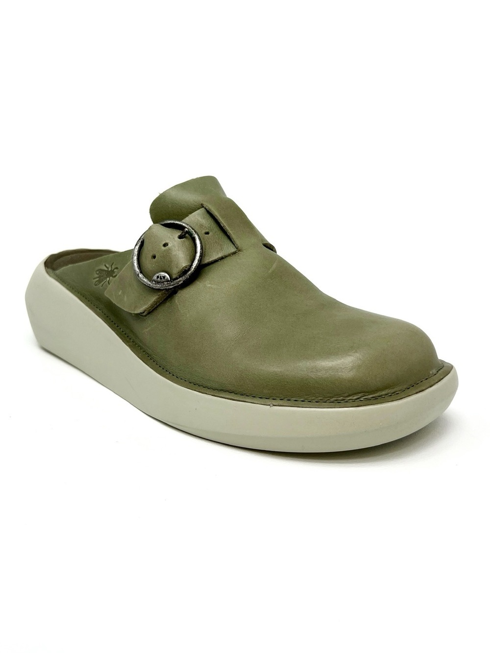 Fly London Boll Mules/Clogs in Smog Green Size 37 = 6.5-7 Leather